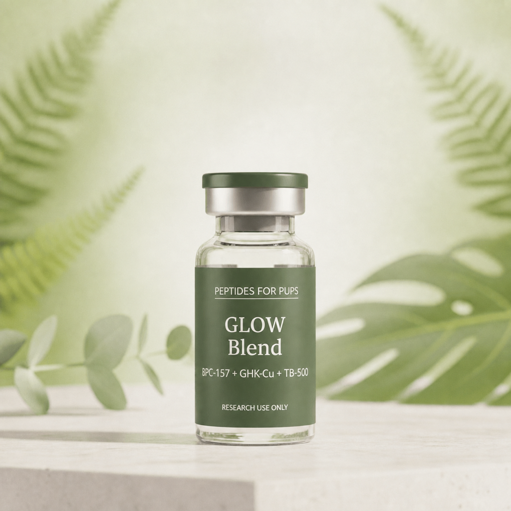 GLOW Blend BPC-157 10mg + GHK-Cu 50mg + TB-500 10mg Peptides for Pups research vial